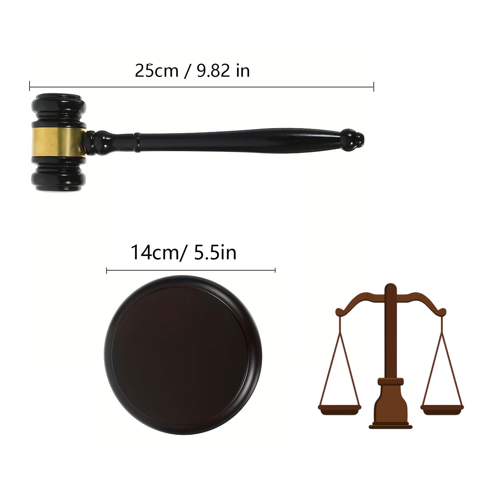 Maillet En Bois Pour Avocat/Juge - Marteau De Vente Aux Enchères Portable - 38,5 Cm - Accessoire Déco Ou Déguisement - Finition Lisse
