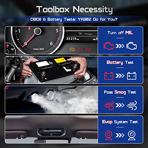 Obdresource Ya302 Obd2 Scanner Battery Tester 2 In 1 Code Reader, 6V 12V 24V 100-2000 Cca Battery Charging Cranking Test, Check Engine Evap Check Live Data Diagnostic Tool #TOP4