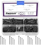 Swpeet 500Pcs 4 Sizes Hardware Nails Assortiment Kit, Black Galvanized Nails, Petits ongles, épingles, Nails de finition, Nail pour accrochage, Nailles pour accrocher des photos