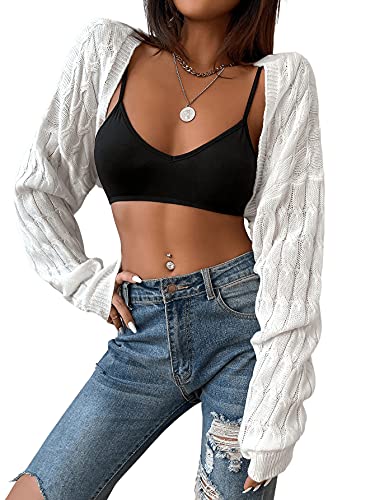 SweatyRocks Women's Long Sleeve Open Front Knit Crop Cardigan Sweater3