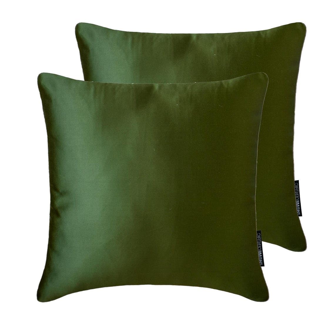 The HomeCentric Decorative Throw Cushion Cover Olive Green Pack of 2, 50x50 cm Satin Solid, Satin Cushion Cover For Sofa, Hotels, living, Bed Room, Solid Modern Style - Olive Green Slub Satin โ image 1