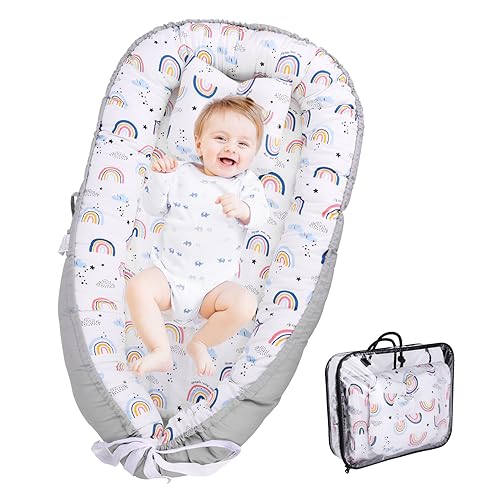 Image of FAISLY Baby Lounger for Newborn、100% Cotton Baby Bed、Breathable & Portable Baby Nest Sleeper、Snuggle Nest、Co Sleeper for Baby in Bed Fit in 0-24 Months、Newborn Essentials Soft Infant Lounger(Gray)