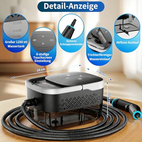 Limpiador a vapor, 6 Velocidades Vaporeta Limpieza de Mano, vaporeta limpieza hogar potente 2500W, 2500ML Limpiador vapor portátil, limpiador de vapor multiusos con 12 accesorios para Cocina,sofá - imagen 5