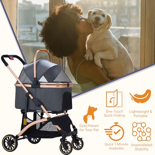 Image of Pet Stroller for Small Dogs Cats, 6 Shock Absorption System