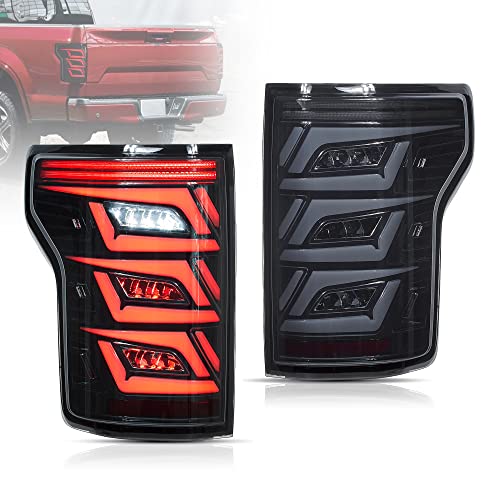 VLAND LED Smoked Tail Lights Compatible For [Ford F150 Pickup 2015-2020] W/Red Turn Signals Just fit the Factory Halogen lights (Not Fit a 2019 XLT/Lariat & BLIND Model & Factory LED Lamp)