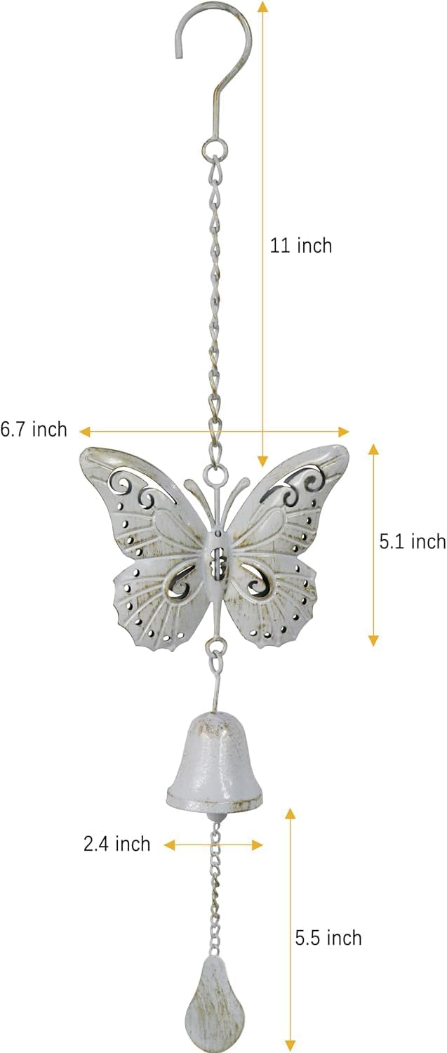 Butterfly Outdoor Dinner Bell, Clear Melodious Sound, Hanging Decor for Door Garden Tree Home Decoration(White Butterfly)