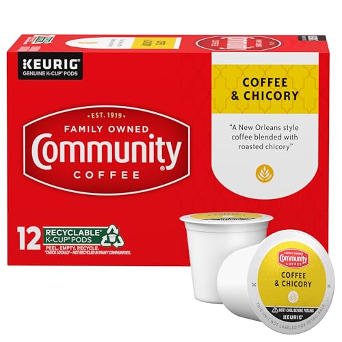 Image of Community Coffee Coffee & Chicory 12 Count Coffee Pods, Medium-Dark Roast, Compatible with Keurig 2.0 K-cup Brewers, 12 Count (Pack of 1)
