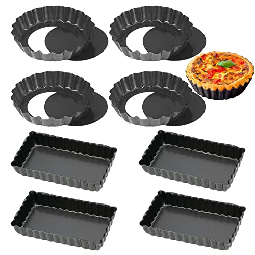 Osuter 8PCS Quiche Tart Pan con Base Desmontable Antiadherentes Molde Tartaletas Acero Carbono Quiche Pan para Tartas de Frutas Pasteles Horneado de Galletas(4 pulgada)