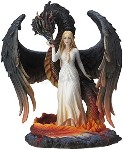 10" Beauty & The Winged Serpentine Dragon Statue Figurine Magic Figure Sculpture