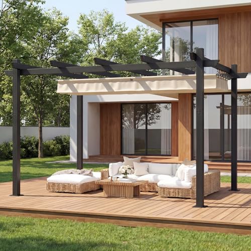 TRIUMPHKEY Pergola Pavillon 3x3m wasserdicht stabil Winterfest, Gartenpavillon Aluminium mit Schiebedach, Sonnenschutz für Garten Terrasse & Balkon, Grau