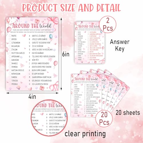 Image of Coquette Pink Bow Themed Sleepover Slumber Party Supplies -Pink Slumber Party Games Card - Sleepover Stuff - Birthday Night Games Creative Idea -Around the World- 20 Game Cards and 2 Answer Key