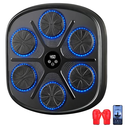 Silencomfort Music Boxing Machine Adulto, Máquina de Boxeo Musical de Pared con Guantes de Boxeo, 9 Modos de Velocidad y Modo de Conteo, Boxeo Pared Bluetooth para Musical Liberar Estrés y Entrenar
