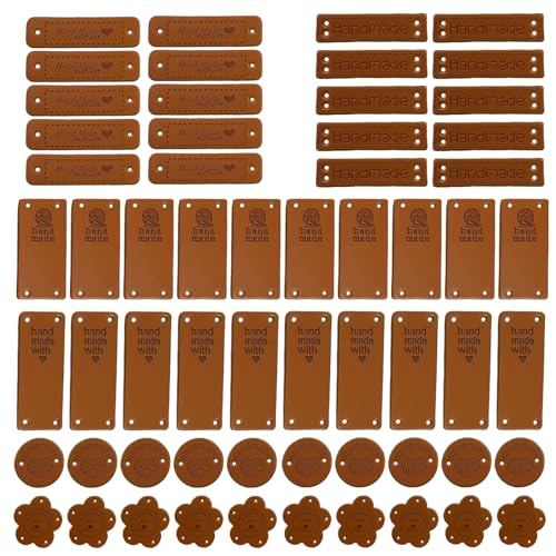 Pcmursal 60Pcs Handmade Leather Tags for Crochet Items, Handmade with Love Tags Faux Leather Labels