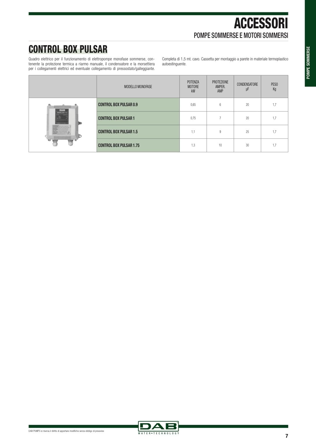 DAB PULSAR 40/50 M-A 1 HP Elettropompa sommersa Monofase uso idrico abitazione agricoltura giardino industria