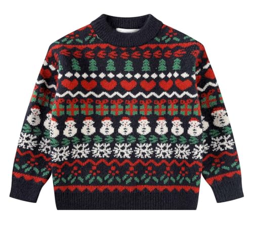 SMILING PINKER Toddler Boys Christmas Sweater Crewneck Long Sleeve Reindeer Santa Snowman Knit Pullover Chunky Top