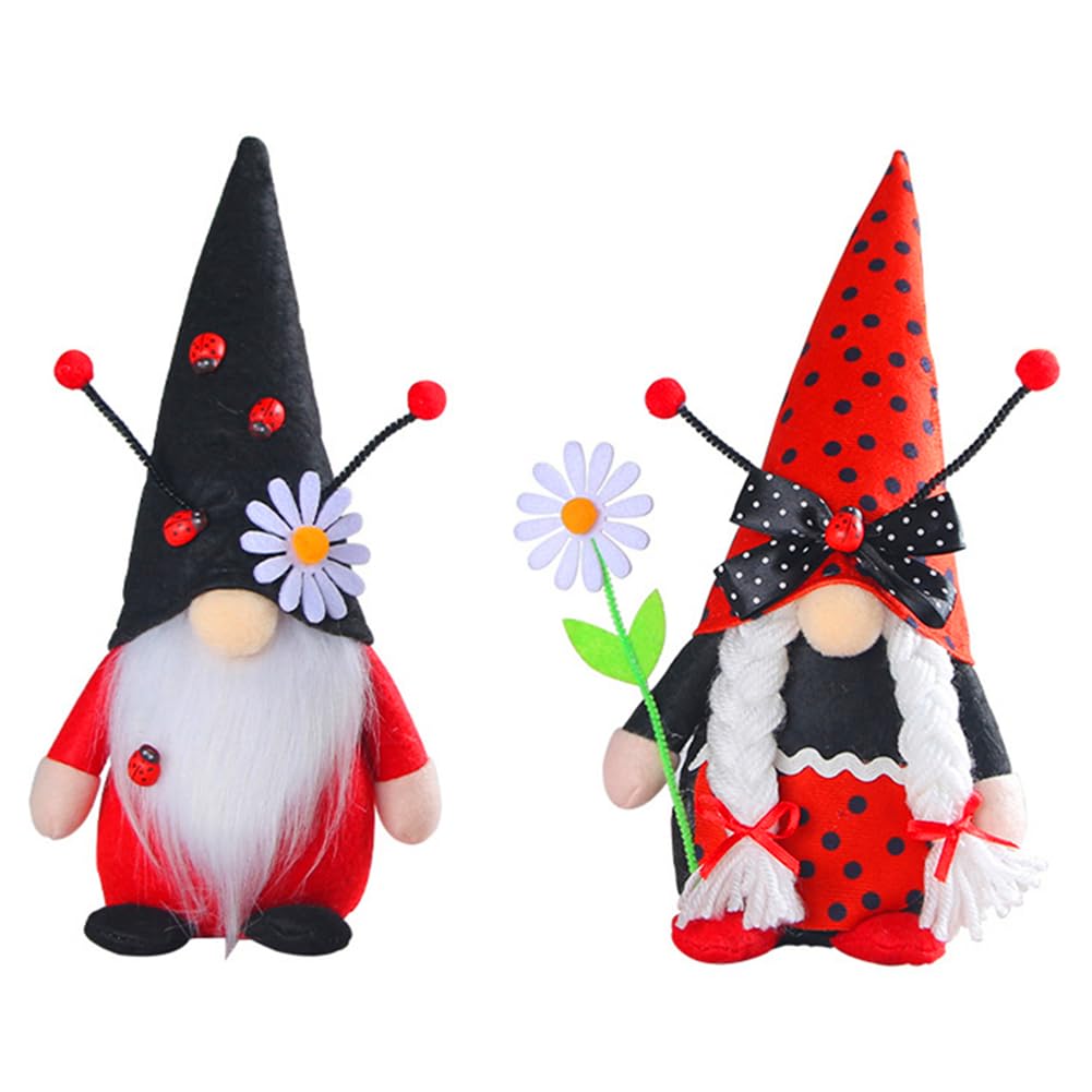 Eimilaly Set di decorazioni per la casa, gnomi a forma di coccinella con margherite, set di decorazioni per feste o altre feste a tema, 2 pezzi