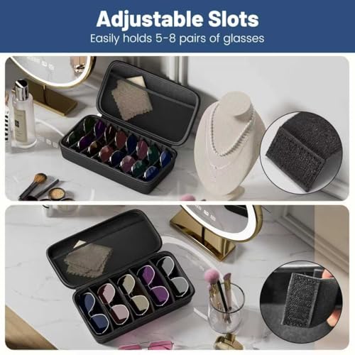 Image of Travel Sunglasses Organizer, Hard Shell Sunglass Case Adjustable Slots for Multiple Sunglass Eyeglass Case