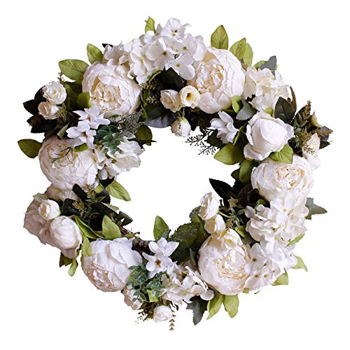 image for ZXYBMSHOP YYXH-BM 16-inch Green Front Door Wreath, Artificial White Pe