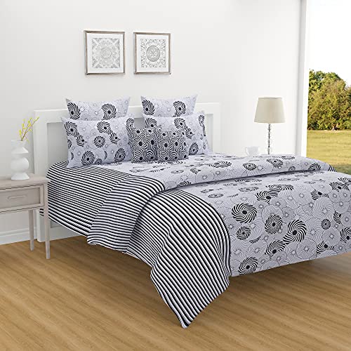 Image of Swayam Pure Cotton King Bedsheet with 2 Pillow Covers | Size 108 x 108 inch | 160 TC | Geometric Design | Soft Breathable Bed Sheet | Comfortable & Durable for Bedroom - White