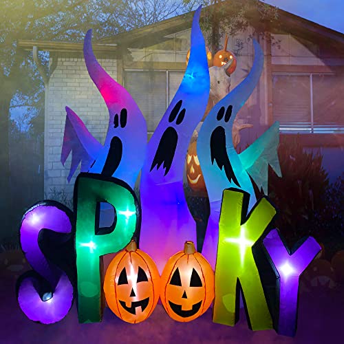 Seasonblow 8 Ft Halloween Inflatable Ghosts With Spooky Pumpkin Led Lighted Blow Up Decoration For Lawn Yard Garden Outdoor Holiday Decor #TOP1
