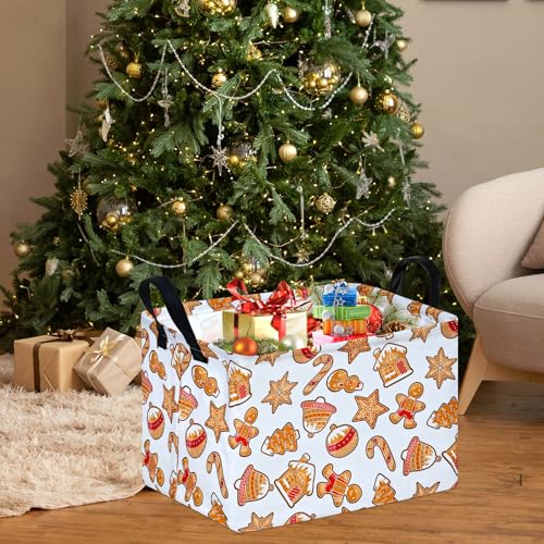 Image of MAIZMZ Christmas Storage Basket,Kids Gifts Empty Baskets Gingerbread Santa Claus Organizer Bins Foldable Nursery Hamper Waterproof Clothes Toy Bin Book Shelf Closet Cube Xmas Party Decor