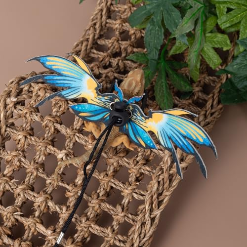 Image of COMSUN 2 Pack Bearded Dragon Lizard Harness Leash Set, Adjustable Reptile Lizard Leashes with Adorable Dinosaur Wing for Geckos, Chameleon, Lizards (Blue & Yellow)