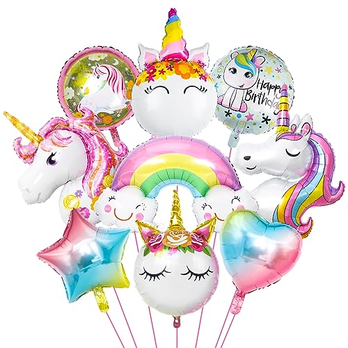 9 Pièces Ballon Licorne, XXLBallon Licorne Annivers, Géant Ballons Forme Arc-en-Ciel, Licorne Feuille Ballons pour Licorne Fête Fille Enfants Anniversaire Mariages Prénatale Fournitures