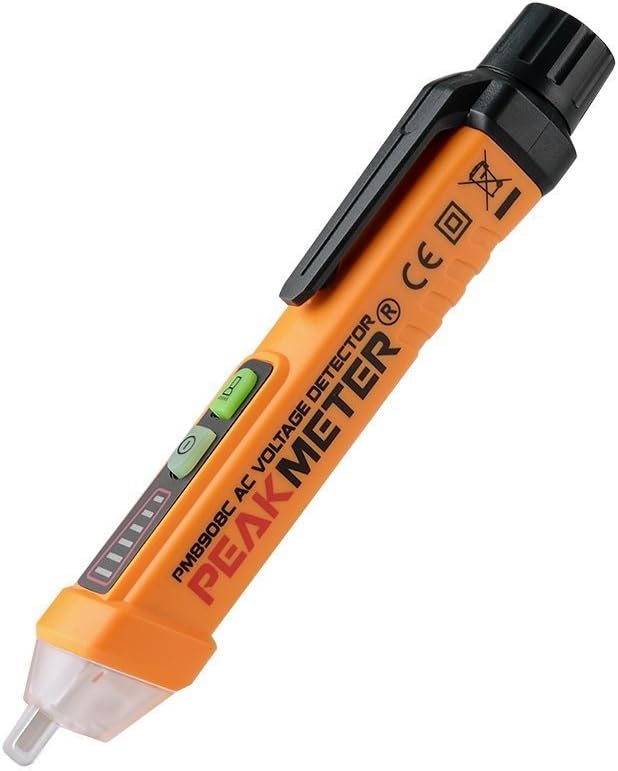 Non-Contact Voltage Detector by Smart Outlet - PM8908C 12-1000V AC Tester & Led Flashlight. Test Live Wire AC Volt Current - Orange