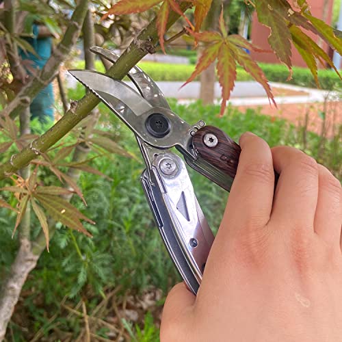 Gartenschere, Multifunktionale 7 in 1 Tragbare Schere mit Säge, Cutter, Rinde Schaufel, Edelstahl Bypass-Gartenschere mit abschließbaren Klingen für Draussen Camping, hiking, Reparieren – Bild 4