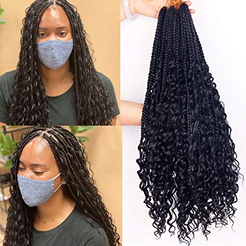 7 Packs 3X Goddess Box Braids Crochet Hair Bohomian Crochet Box Braids Curly Ends 3X Crochet Braids Hair (20 Inch, 1B (7packs))