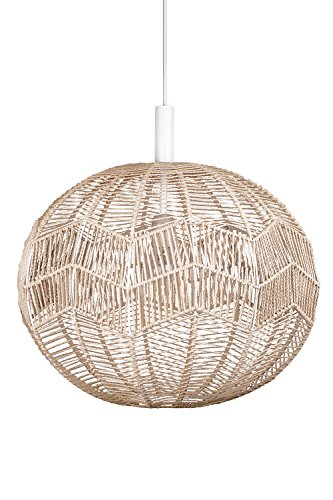 Pendentif en bambou E27 blanc et bois pour éclairage de chambre