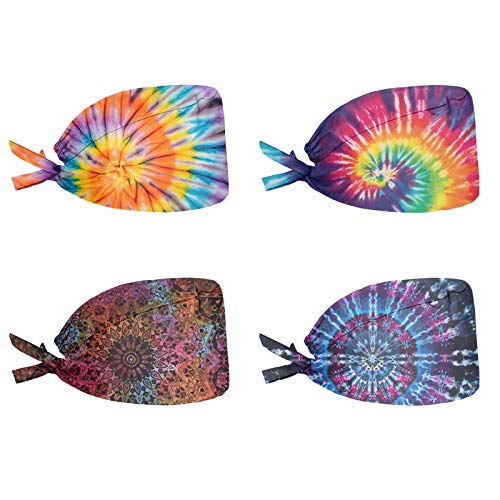 Binienty Gorras de trabajo para mujeres y hombres, 4 paquetes, ajuste universal, turbante absorbente con banda para el sudor, diseño de moda