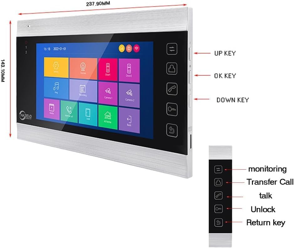 Miniatura 7 de ANJIELO SMART Sistema de intercomunicación de video HD 1080P, cámara de timbre de video WiFi con monitor de 2 piezas de 7 pulgadas, timbre con cable