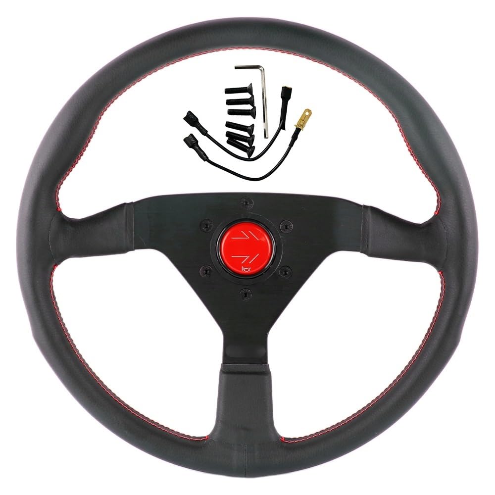 Volanti Auto Volante sportivo Drift in vera pelle nera da 14 pollici(Red Stitching)