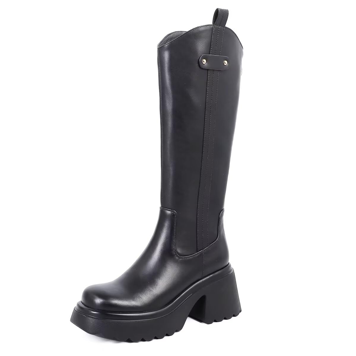 WUDPUNDR Platform Knee High Boots for Women Wide Calf Chunky Heel Tall Boots