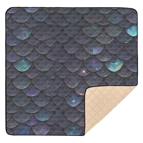 Alfombra de juego antideslizante grande con escamas de dragón negro para piso, acogedora, transpirable, para tiempo de barriga y gatear para bebés pequeños, 50 x 50 pulgadas