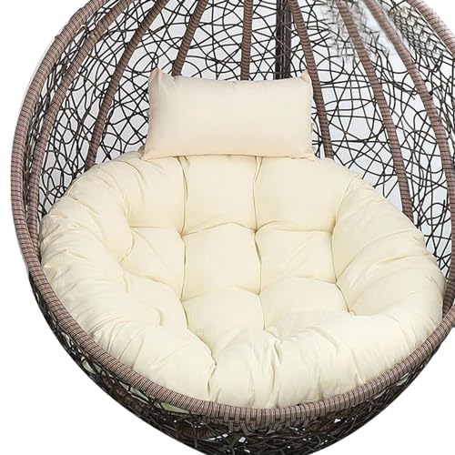 Silla columpio grande de ratán, hamaca colgante de huevo de mimbre para interiores y exteriores, acogedora silla de cesta con cojín, color crema, elegante decoración de jardín y terraza