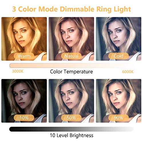 10” LED Selfie Ring Light with Stand and Phone Holder, Torjim Dimmable Circle Light for Photography, Makeup, Vlogging, Live Streaming, Camera Video Recording, Compatible with iPhone Android