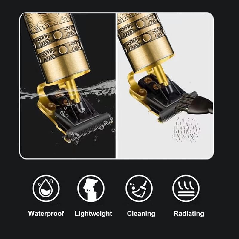 Image of T9 Vintage Professional Hair Trimmer For Men -Golden Body,Cordless,4 Guide Combs,USB Rechargeable,Men'S T9 Golden -Zero Gap Beard & Hair Clipper With Guide Combs & Brush Plastic Gold With mobile holder