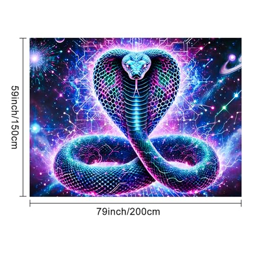 Image of BlissYard Blacklight Tapestry Cobra Snake Decor 78x59 Inch Neon Glow in Dark Backdrop Blacklight Tapestry Psychedelic Galaxy Reptile Scene for Bedroom Wall Hanging Party Room Cosmic Jungle Art