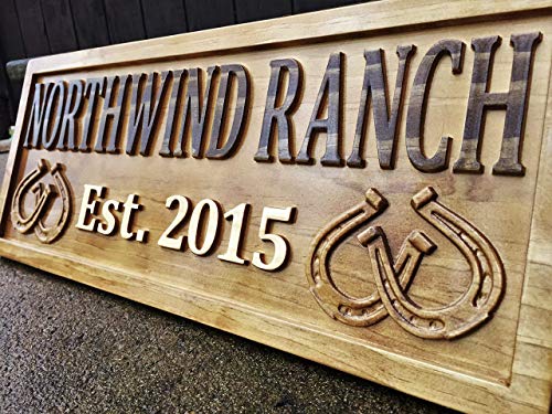 Personalized Ranch Sign Rustic Wood Sign Personalized Couples Gift Custom Wooden Sign Family Last Name Established Gift Stall Sign Horse Barn Horseshoe Decor Western 5 Year Anniversary Gift #TOP3