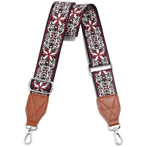 Image of Purse Strap,1.5 inch Leather End Shoulder Strap Adjustable Replacement,Retro Multi-Pattern Crossbody Bag Straps