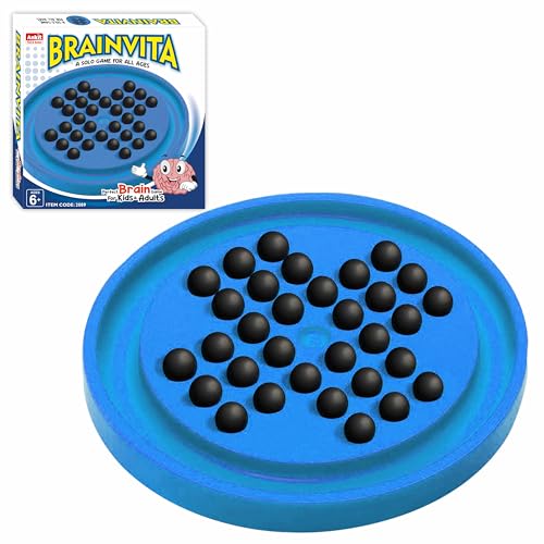 Image of Ankit Toys & Games Brainvita Marble Solitaire Peg Board Game for Kids & Adults 6+ Years Classic Brain Teaser Strategy Puzzle Educational Toy with Glass Marbles Family Travel Game (Blue)