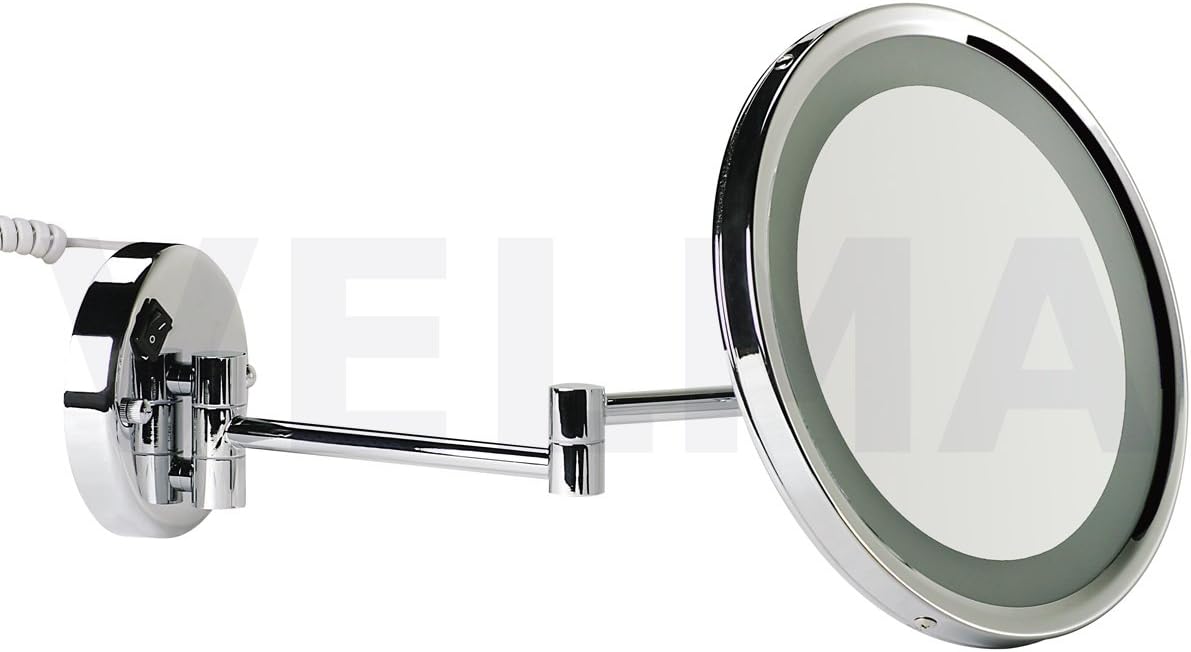VELMA - AROUND - LED110 7x - Wonderfully lighted cosmetic mirror / magnifying mirror / men's shaving mirror / make-up mirror with latest LED technology + white LED diodes - 7x magnification - can be moved in all directions - can be folded right back to the wall - high gloss chromed brass - premium quality!