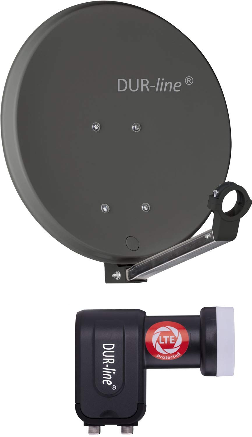 DUR-line DSA 40cm Anthrazit + Twin LNB - 2 Teilnehmer Set, Hochleistungs Hart-Aluminium Spiegel - [Sat-Antenne, Satellitenschüssel, Camping, Balkon, Mini, Boot]