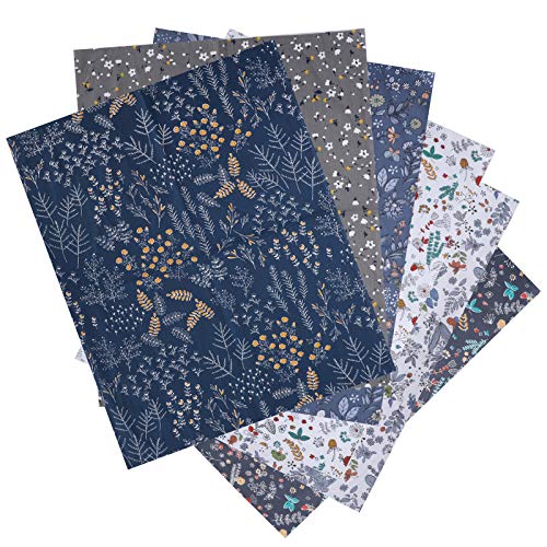 Cotton Fabric by The Meter, 6 Pieces Cotton Fabric for Crafts, Patchwork Kit for DIY Handmade Sewing, Quilting, Pink/Gray Flower Patterns, 50x40cm(Grijs)