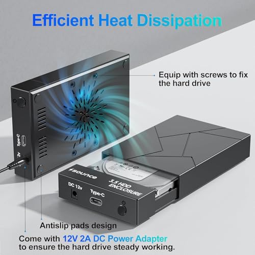 Image of Sounce Type C Hard Drive Enclosure, External Hard Drive Docking Station for 3.5 /2.5 Inch SATA Hard Drives /SSD with 16 TB+, Tool-Free HDD Enclosure 12V /2A Power Supply UASP (Black)