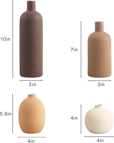 Miniatura 2 de Juego de 4 jarrones de cerámica neutros para decoración del hogar de granja, jarrones decorativos rústicos para centros de mesa de sala de estar,