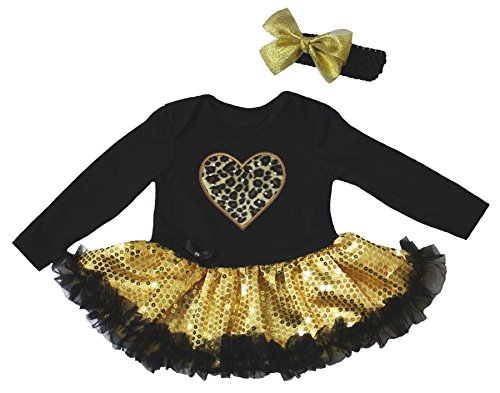 Vestido de leopardo San Valentín body de tutú con lentejuelas doradas para bebé