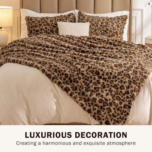 Image of EMME Faux Rabbit Fur Bubble Throw Blanket, Leopard Print 50 inch x 60 inch